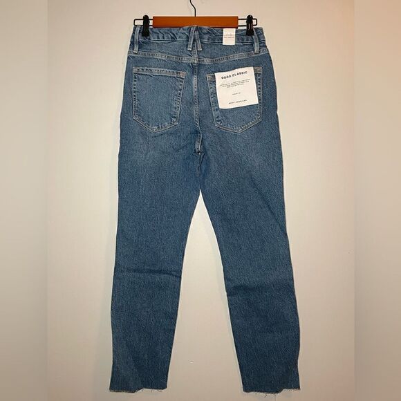 Good American Good Classic Raw Hem High Rise Jeans Blue940 - Picture 7 of 10